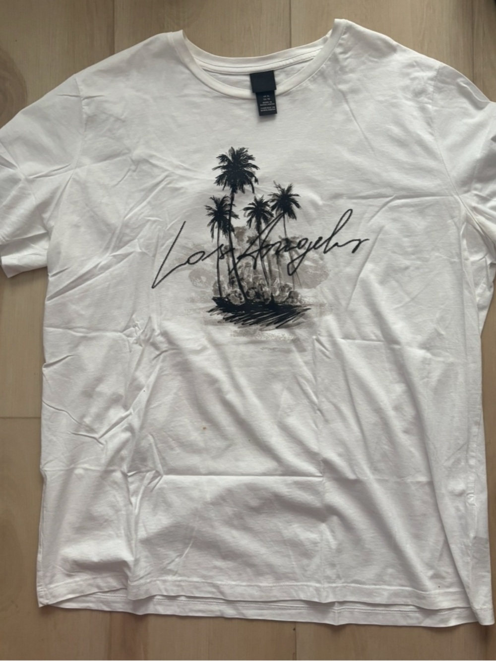 H&M White Short-Sleeve Tee with Black Palm Tree Graphic